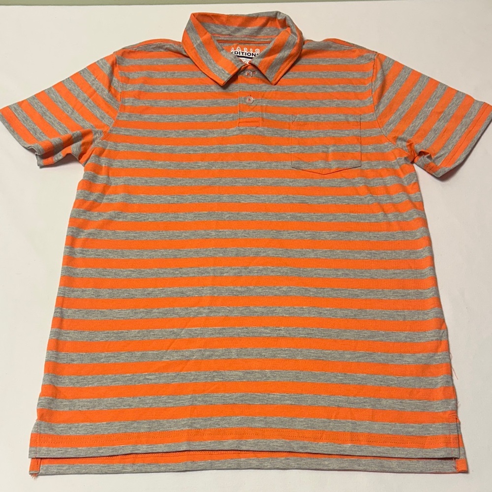 Basic Editions Striped Polo in Orange and Gray